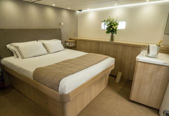 bedroom interior on board yacht Grey Wolf