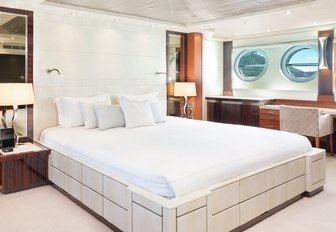 light and airy master suite on board luxury yacht Grey Matters