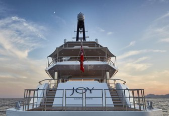 swim platform with stairs leading to aft deck aboard luxury yacht JOY