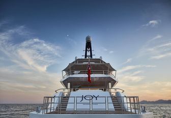 aft view of superyacht JOY while on a Caribbean yacht charter