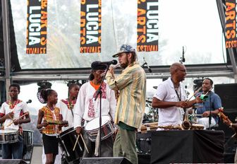 A singer warms up at the St Lucia Jazz and Arts Festival