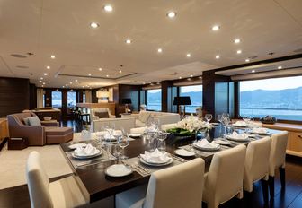 Formal dining on board charter yacht REVELRY