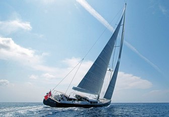 sailing yacht Cinderella IV gets underway on a private charter vacation in the Mediterranean