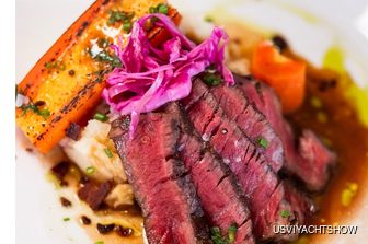 Premium cuisine with red cabbage on top