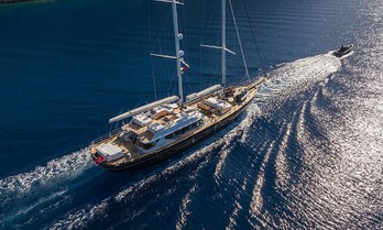 Charter yacht ATLANTIKA underway, surrounded by sea