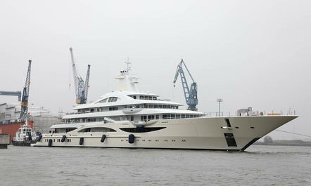 111m Lurssen superyacht TIS hull repainted beige and renamed 'Lady Gulya' 
