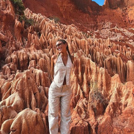 Girl posing in Tsingy Rouge, Madagascar 
