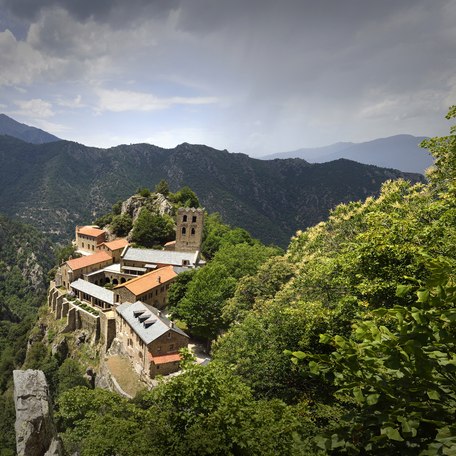 Elevated view of Abbey of Saint-Martin-du-Canigou monastery