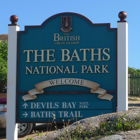 A sign reading The Baths National Park in the British Virgin Islands