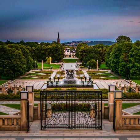 Elevated view looking out over the Vigeland Park, Oslo