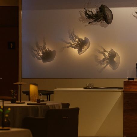 Iconic jellyfish wall feature in the restaurant 