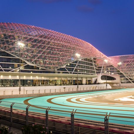 Overview of the Yas Viceroy Hotel at dusk