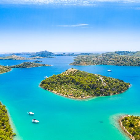 Elevated view looking over islands in Croatia