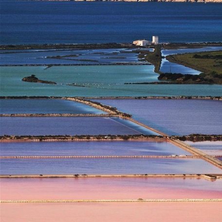 The natural park's salt fields change colours with the light 
