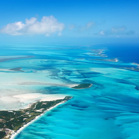 Aerial view looking down on Bahamian islands
