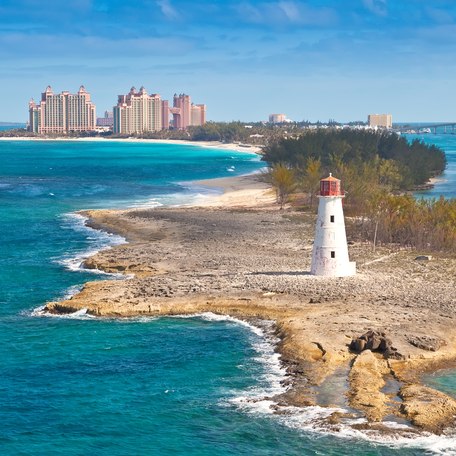 A lighthouse on the edge of Nassau, Bahamas.