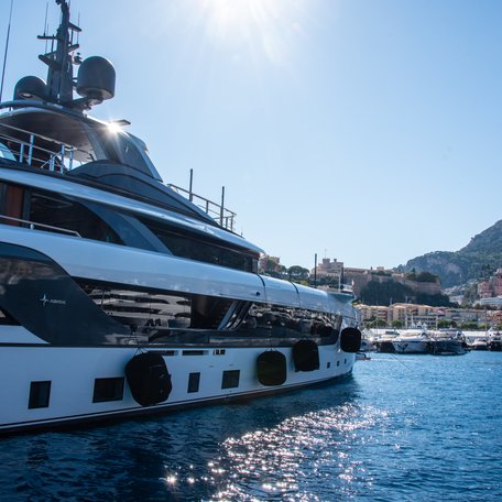 Superyacht moored in Port Hercule, Monaco.