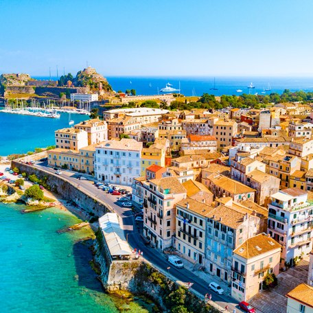 Overhead view of the Corfu coastline 