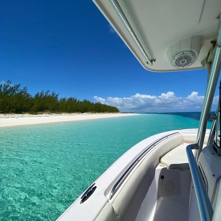 View from a yacht of Rose Island's beach 