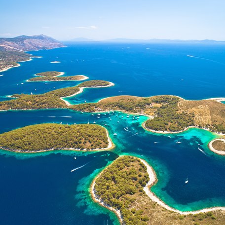 Aerial view looking down over Croatian archipelago