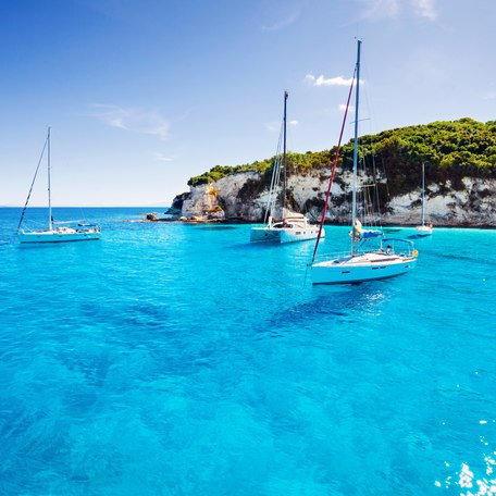 Sailing yachts at anchor in Greece