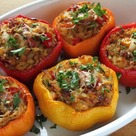 A plate of stuffed peppers