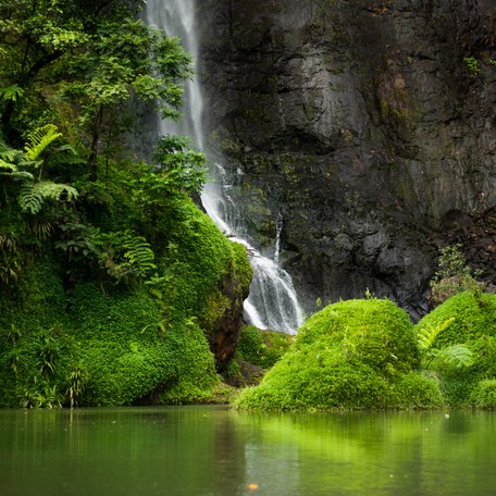 Steep waterfall on rock formation