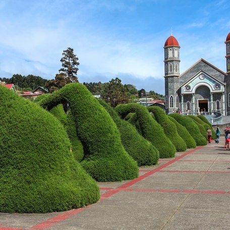 Francisco Alvardo Park and the Church of San Rafael in Zarcero, Costa Rica