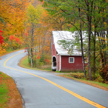 Scenic drive across New England fall foliage