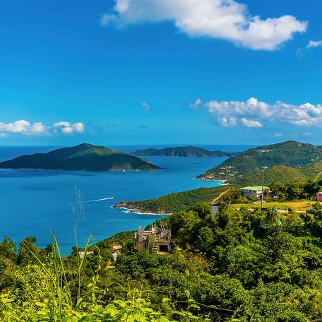 Elevated view looking over the coastlines of the Virgin Islands