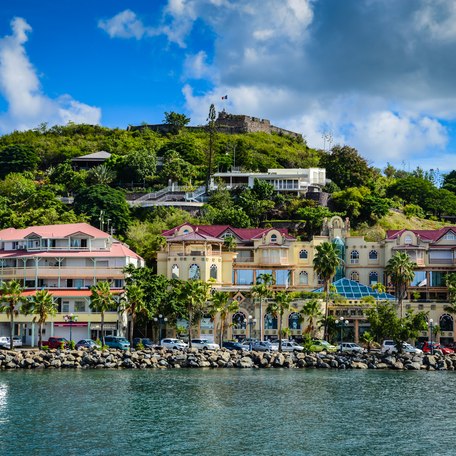 Colored buildings along the shoreline of St Barts
