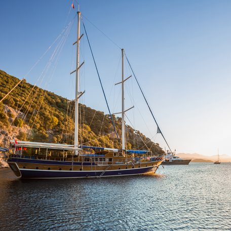 Gulet yacht charter anchored in a bay in Turkey