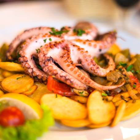 A dish of Croatian cuisine with octopus and potato