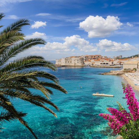 Stretch of sandy beach on the coastline of Dubrovnik