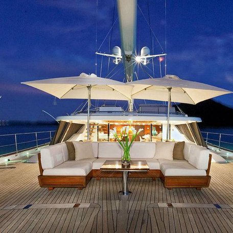 Aft deck onboard charter yacht PRANA, central seating surrounded by deck space