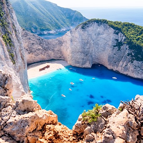 Elevated view looking down of a secluded bay in Greece