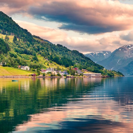 Water-level view of a Norwegian fjord