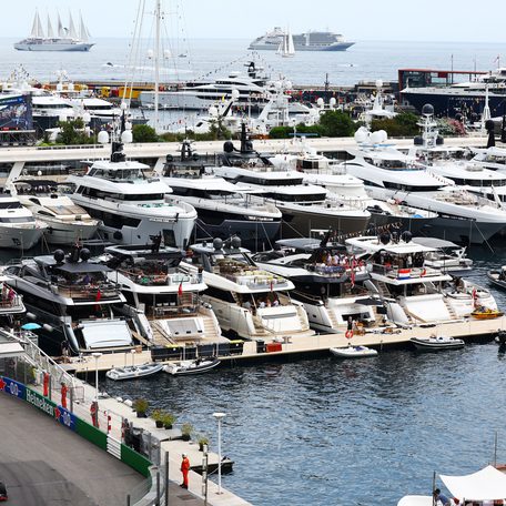 Luxury charter yachts berthed in Port Hercule
