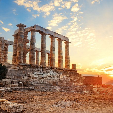 Ancient ruins in Greece at sunset