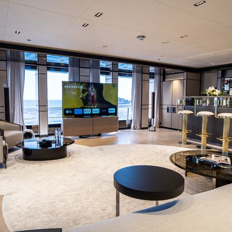 Overview of a lounge area onboard charter yacht RELIANCE