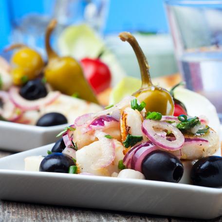 Greek cuisine with olives and bread