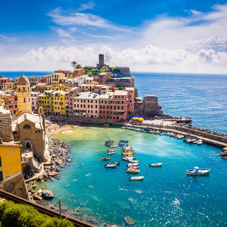 Overhead view looking down over Cinque Terre