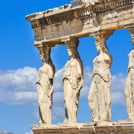 Detail of the south porch of Erechtheion with the Caryatids. Athens, Greece