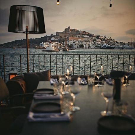Outdoor dining area looking out onto the Ibiza Dalt Vila