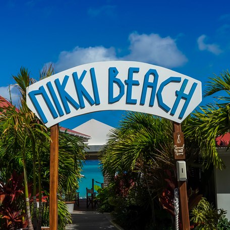 A Nikki Beach sign on the Caribbean island of St Barts