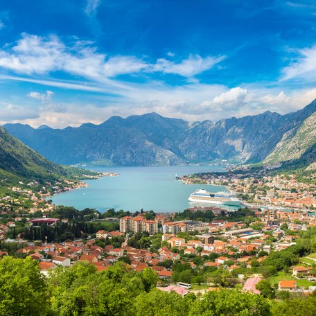 Elevated view looking down on the Bay of Kotor