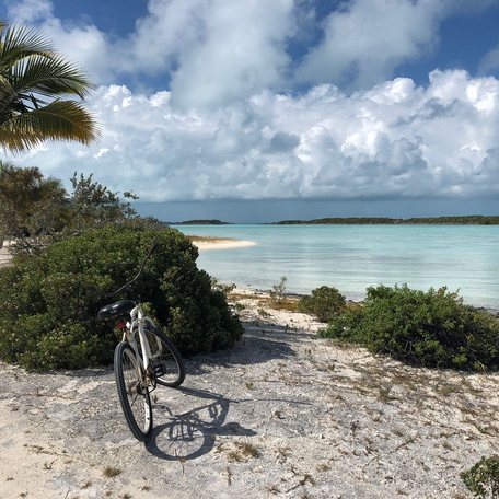 Bike parked on the gravel behind the Cay 