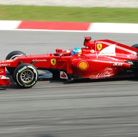 F1 Ferrari car with Fernando Alonso as a driver during the race