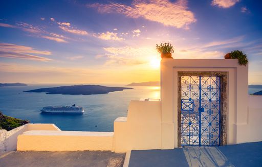 Beautiful colorful cityscape on the mountains over Mediterranean sea 