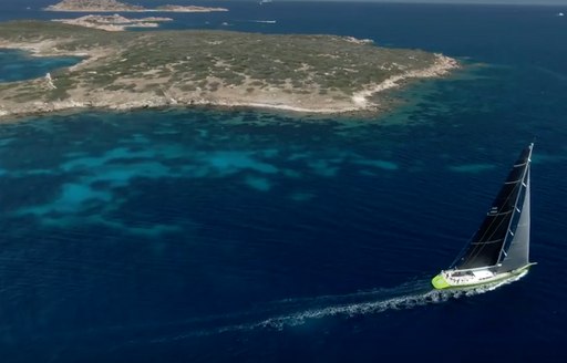 Aerial image of yacht on the water during Loro Piana superyacht regatta